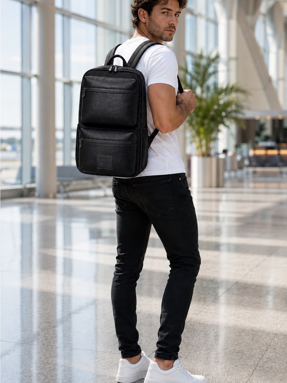 True Religion Black Textured Backpack Multi Pocket Travel Work School Bag